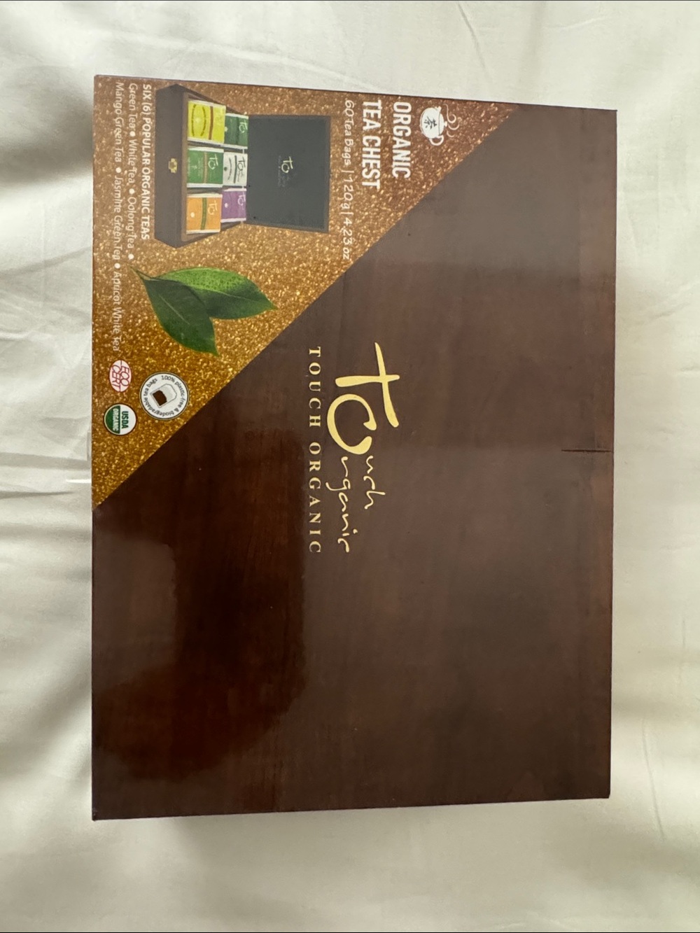 TO touch Organic Tea Chest - Brown with Gold Logo